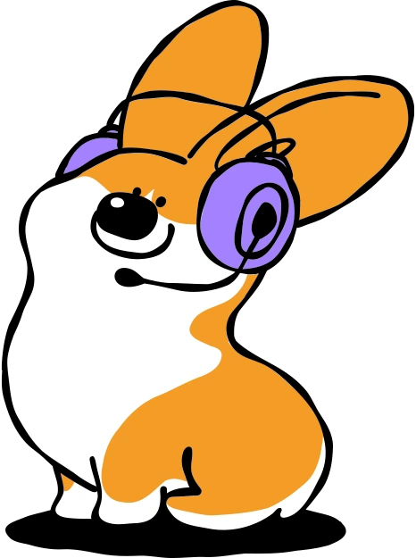 Corgi with headphones